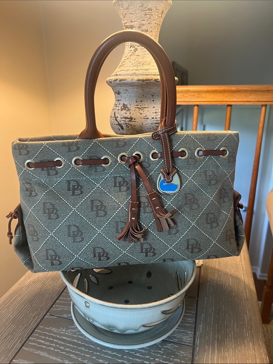 Dooney & Bourke Handbags - Dooney & Bourke Vintage Signature Monogram Tassel Tote Bag